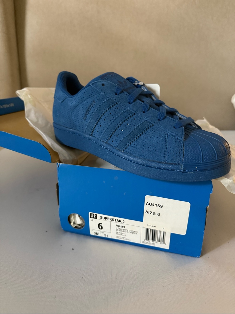 adidas Kids Superstar J Sneakers - Navy Blue Suede